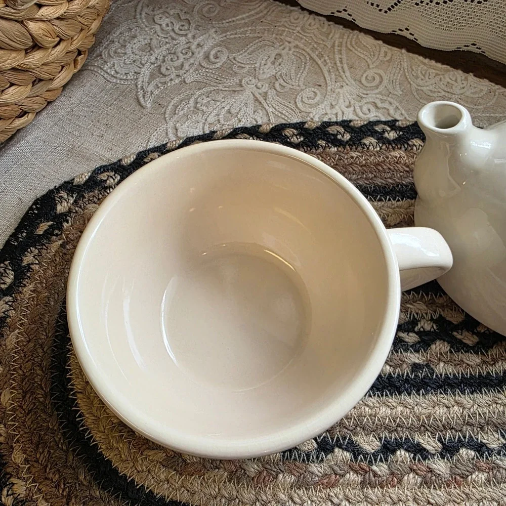 Pier 1, Tea for One Set Small Cream Off-White Ceramic Stackable‎ Teapot and Cup